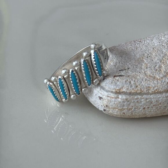 Vintage Native American Bell Trading Post Sterling Silver Turquoise Band Ring - Picture 1 of 5
